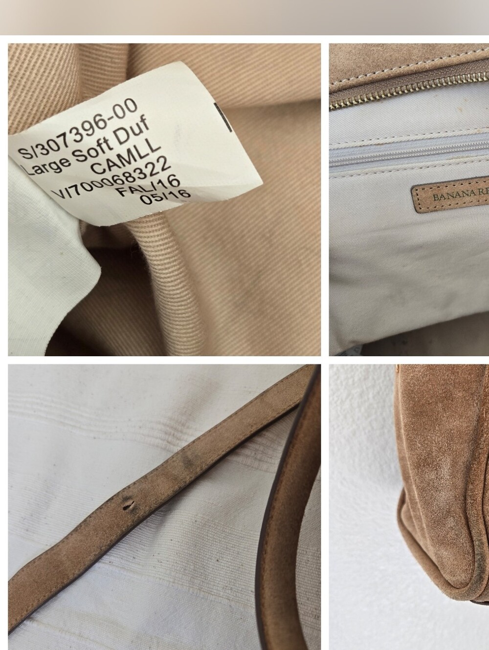 Banana Republic Camel Suede Satchel Large Duffel Purse Shoulder Bag Fall 2016 - Picture 14 of 16